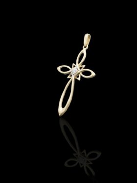 1.3 grams 9 carat Yellow Gold Cubic Zirconia Cross Pendant