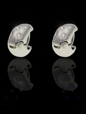 5.7 grams 9 carat Brushed White Gold Diamond Huggie Earrings