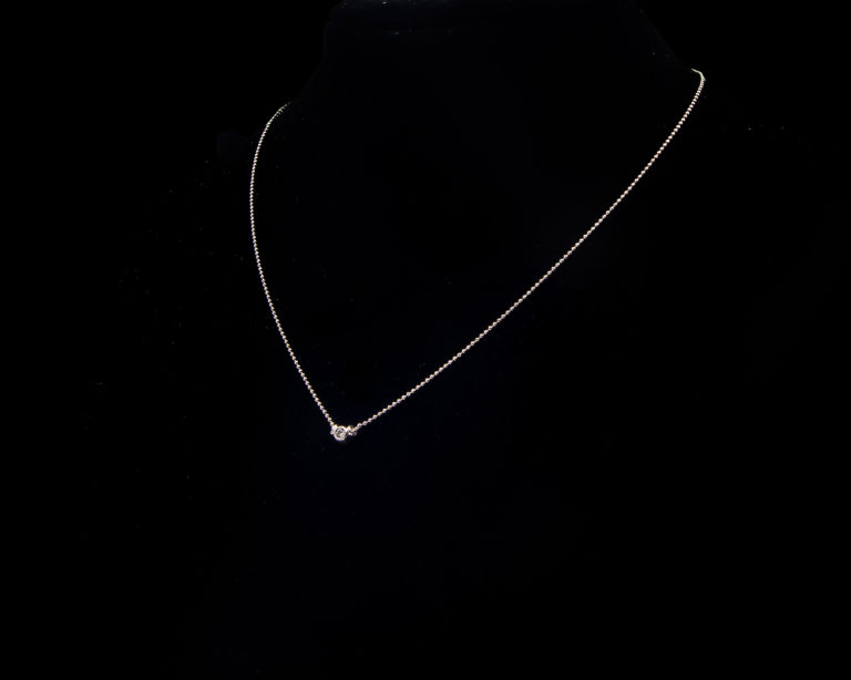 2.2 grams 9 carat White Gold Ball Link Chain with attached Diamond Pendant
