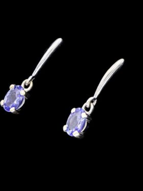 2.1 grams 9 carat White Gold Tanzanite Stud Drop Earrings