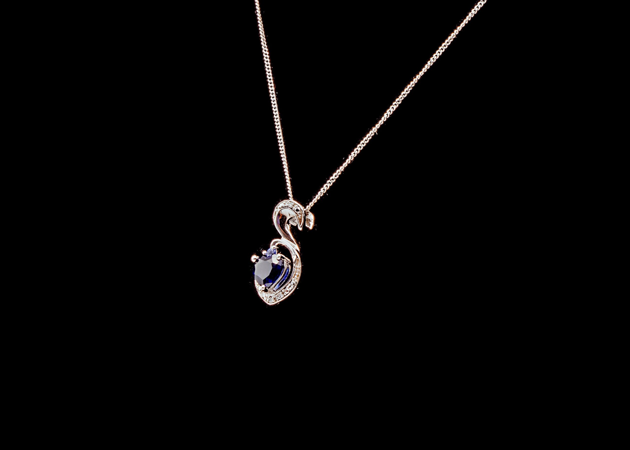 CI0002083 - 3.8 grams Sterling Silver Chain with a Gemstone & Diamond Pendant