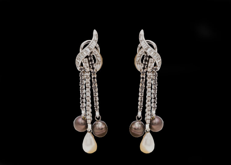 CI0002159 - 20.45 grams 14 carat White Gold Diamond & Pearl Stud Earrings