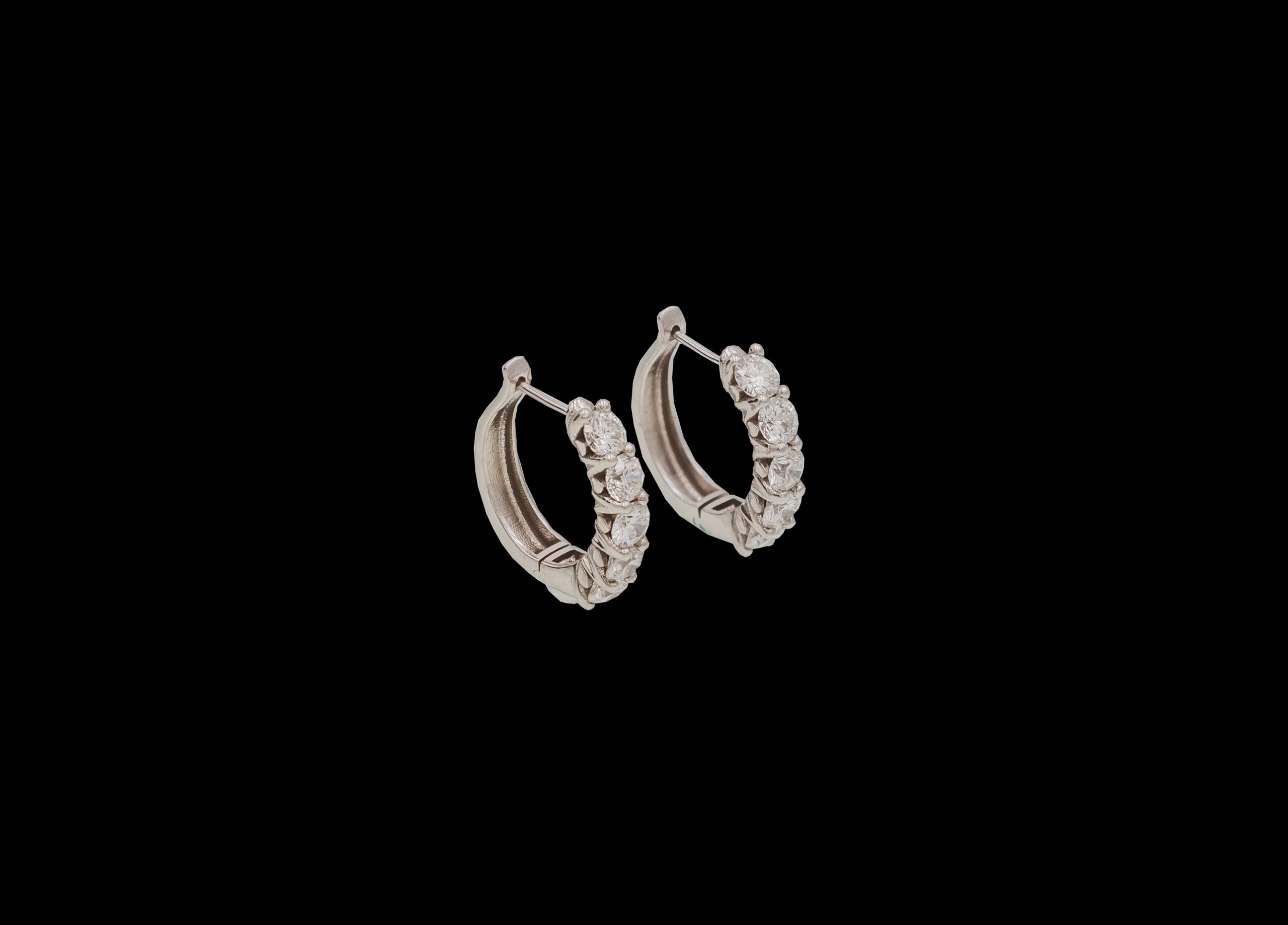CI0002207 - 7 grams White Gold Browns Protea Diamond Huggies Earrings