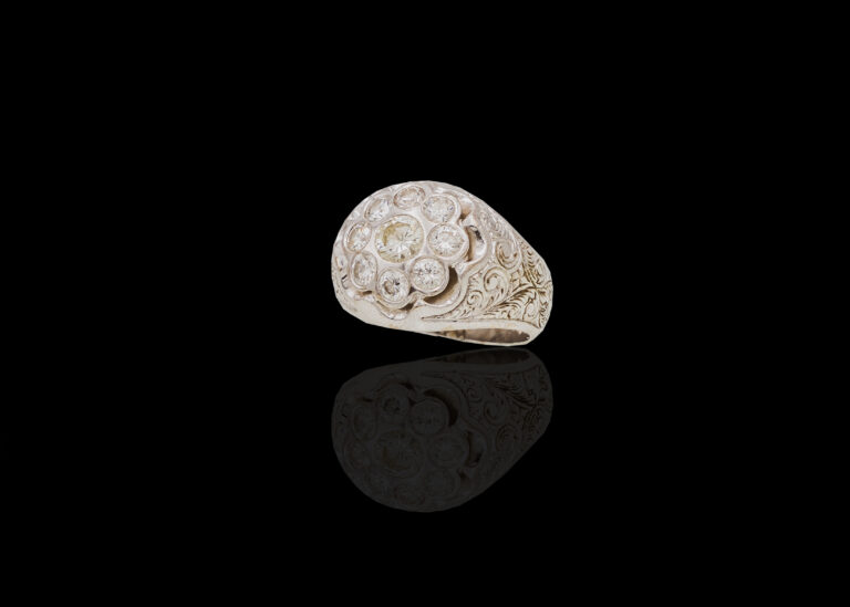 CI0002234 - 17 grams 18 carat White Gold Diamond Cocktail Ring with Engraved Lace Design