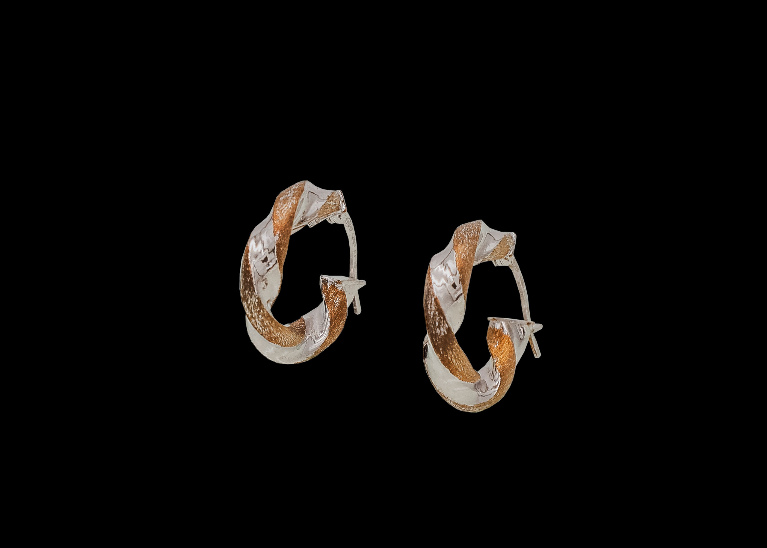 CI0001174 - 1.7 grams Two-Tone (White and Matt Rose Gold) Gold Hoop Earrings