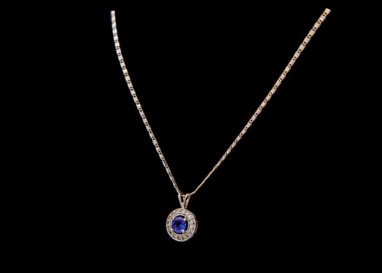 CI0001107 - 2.1 grams 9 carat White Gold Chain and 1.7 grams White Gold Tanzanite and Diamond Pendant