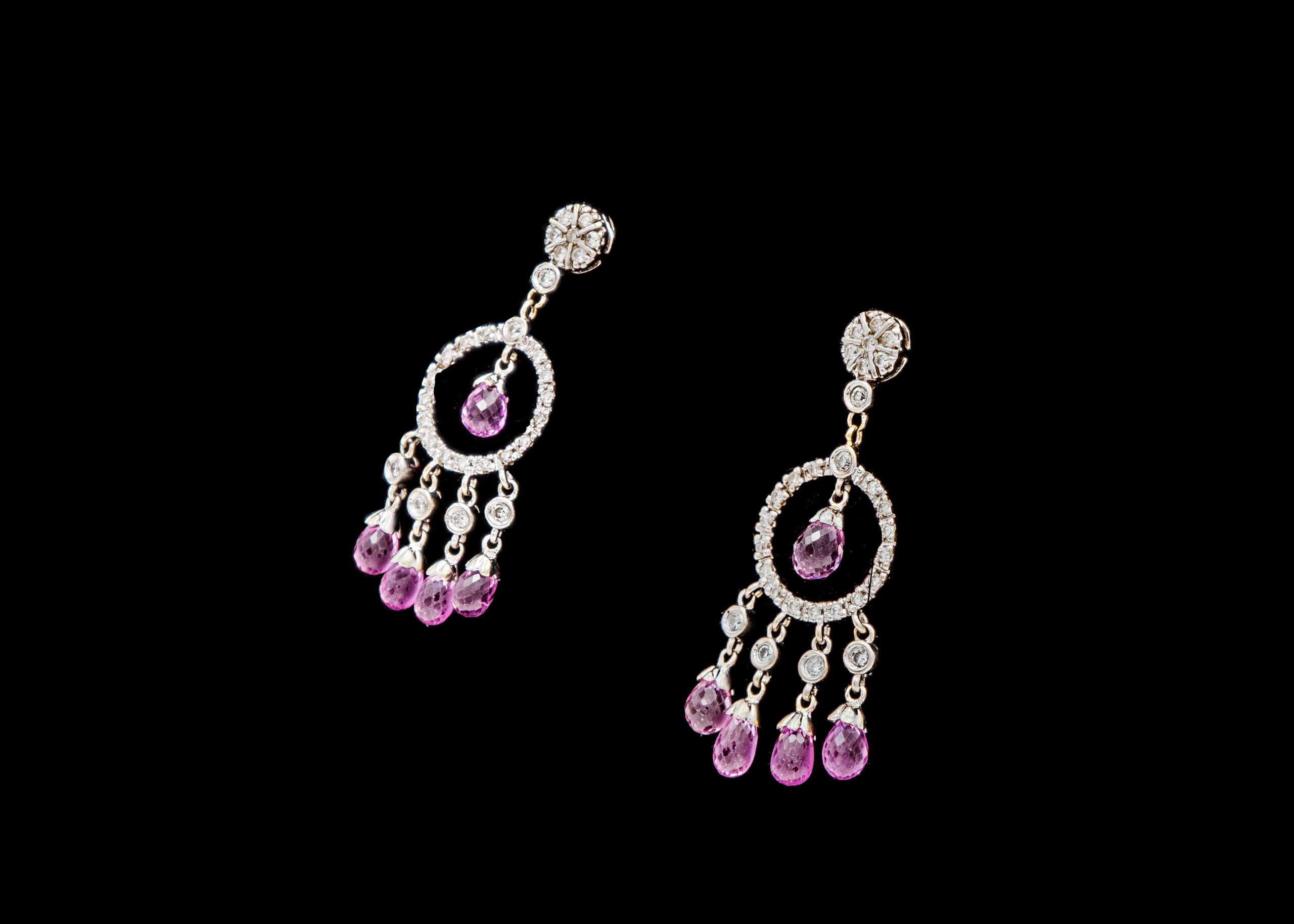 CI0001122 - 5.4 grams 18 carat White Gold Gemstone and Diamond Chandelier Stud Earrings