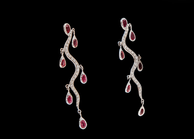 CI0001448 -6.8 grams 14 carat White Gold Gemstone and Diamond Drop Stud Earrings